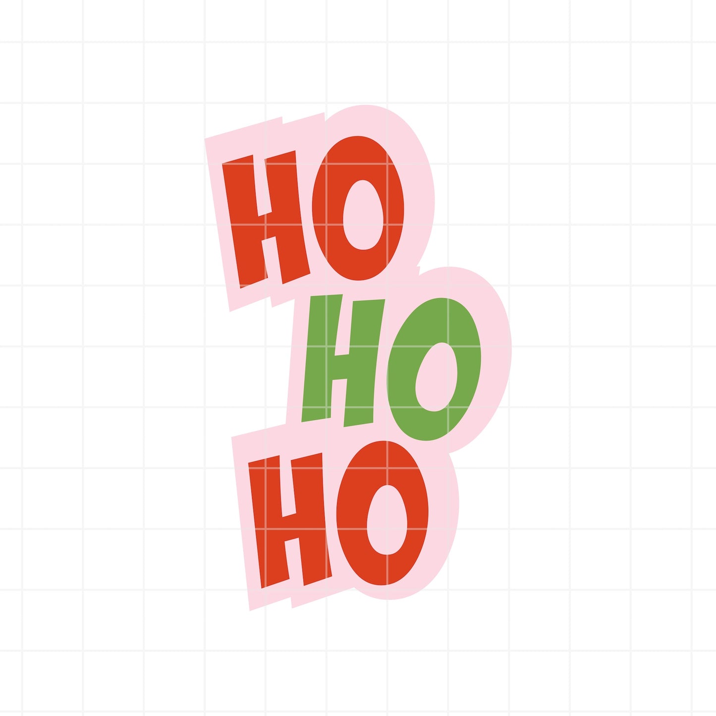 Colorful 'HO HO HO' text on a white background