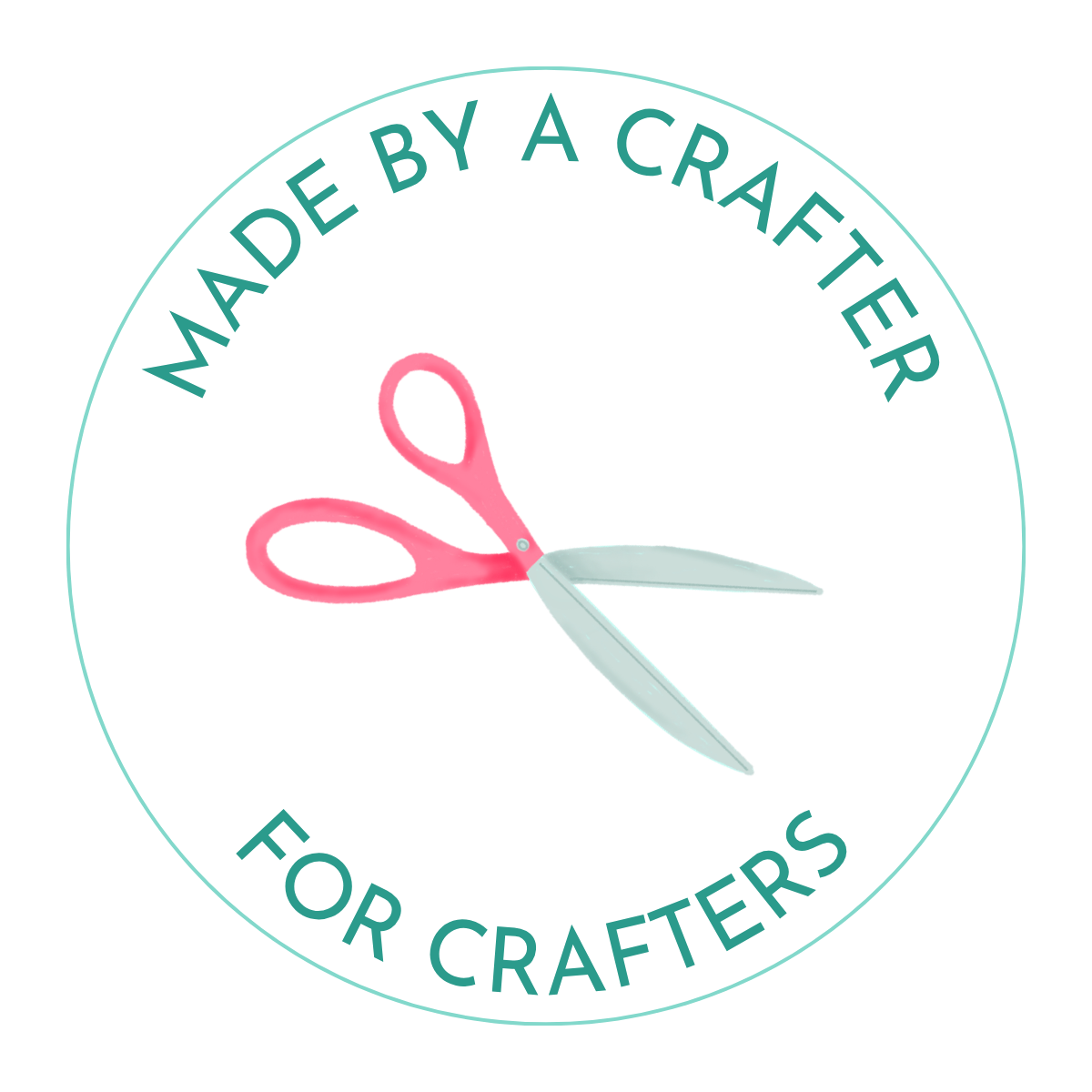 Logo with pink scissors and text 'Made by a Crafter for Crafters' on a white background