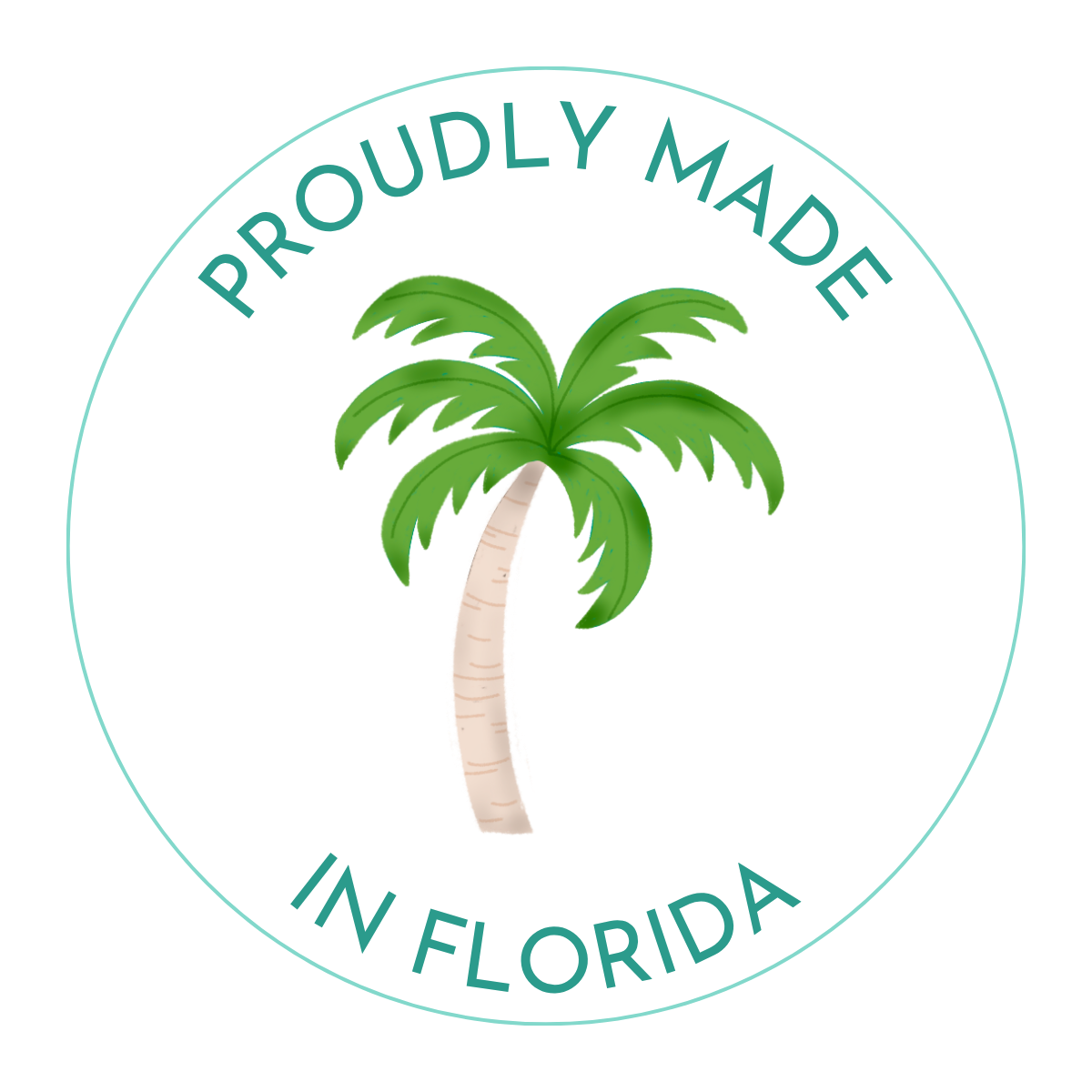 Logo with a palm tree and 'Proudly Made in Florida' text on a white background