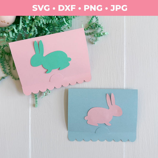 Two paper gift card holders with rabbit cutouts on a white background, featuring file format text at the top.