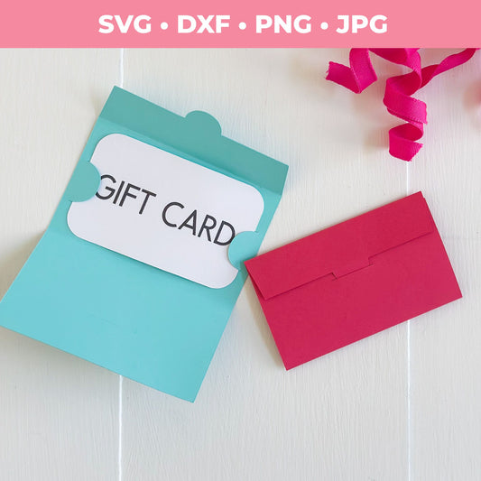 Gift card holder with 'GIFT CARD' label and pink envelope on a white background