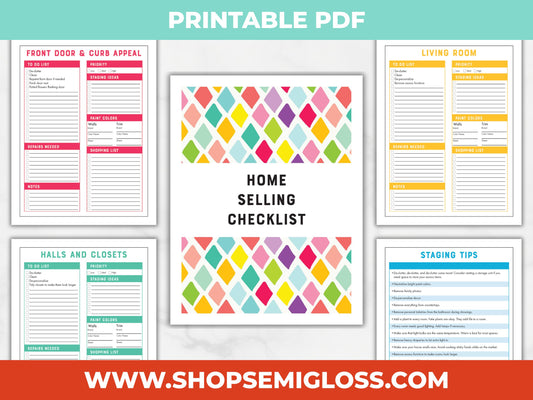 Home selling checklist with colorful design and Shop Semigloss branding.