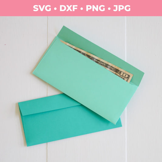 Two green envelopes on a white surface with file format text at the top.
