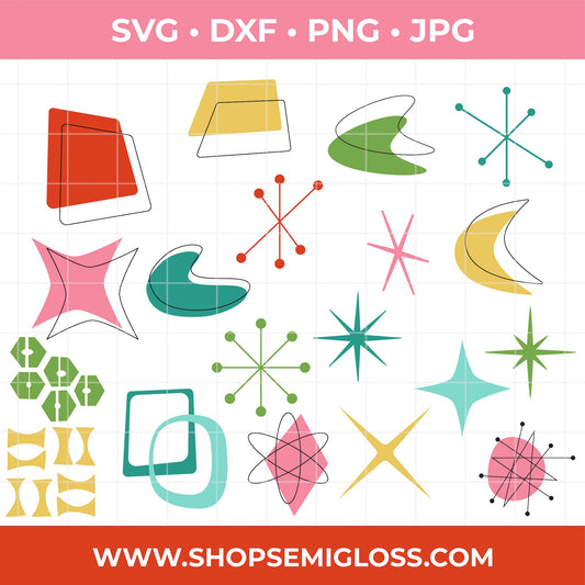 Retro Atomic Starbursts and Boomerang SVG Set