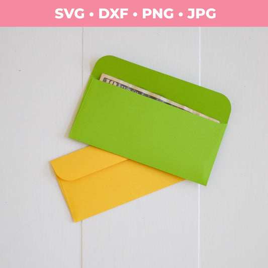 Two colorful envelopes, one green and one yellow, on a white background with file format text at the top.