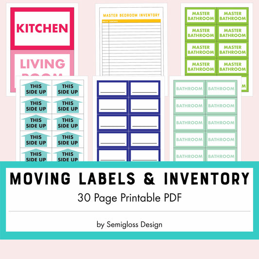 Moving Labels and Inventory Sheets Printable PDF (45 pages in total)