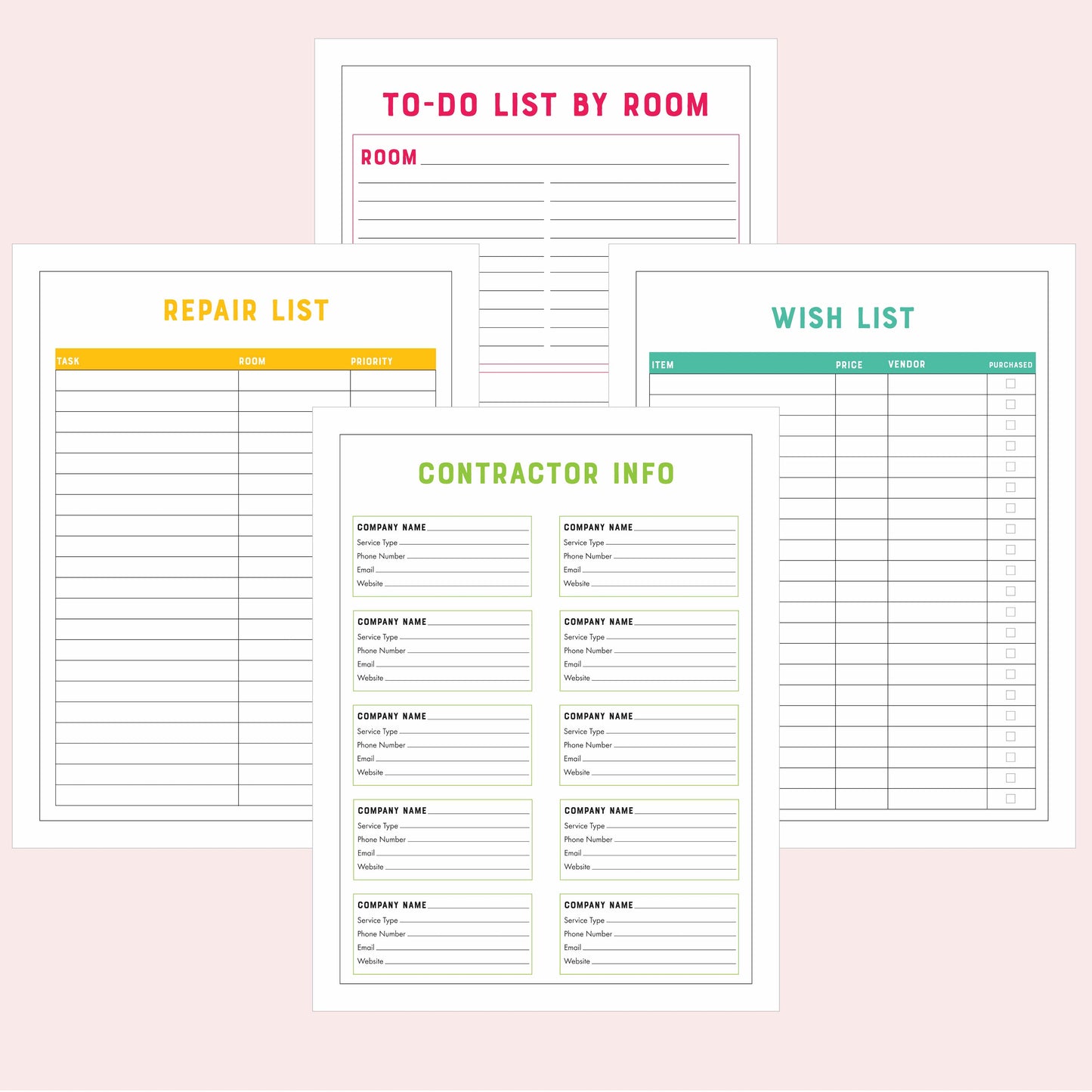Colorful Home Improvement Planner Printable PDF (20 Pages)